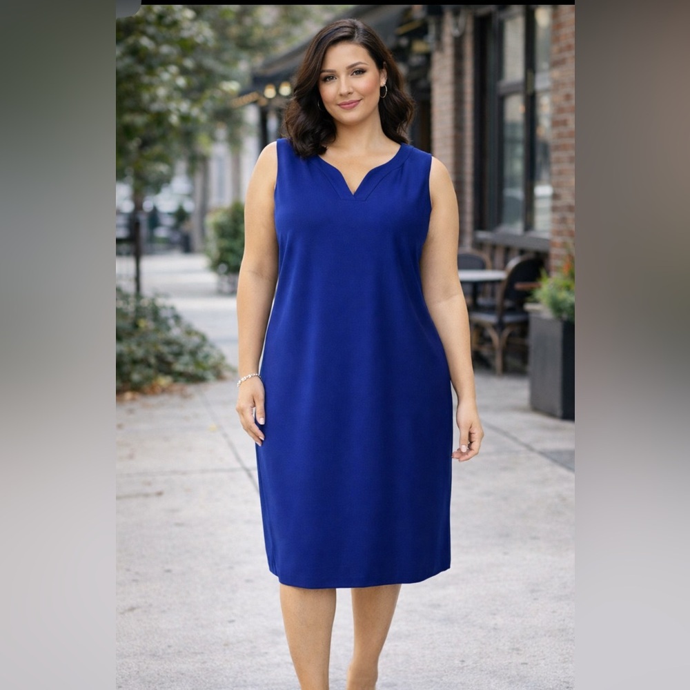 Talbots Dress 2X Blue Ponte Sleeveless Stretch Career Church